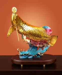 Tượng Cá rồng bằng đồng ngậm tiền vàng