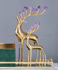 Hươu gắn đá thạch anh tím