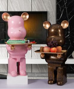 Mô hình gấu bearbrick bưng khay cao 80cm kích thước khay 40cm