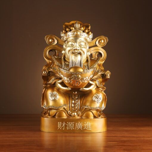 tuong than tai cam tien vang bang dong Tượng thần tài bằng đồng ôm tiền vàng