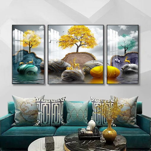 Bộ tranh pha lê hươu và núi Bộ tranh pha lê hươu và núi