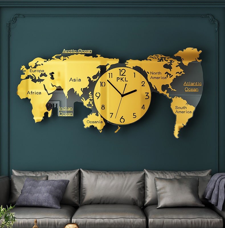 Đồng hồ treo tường bản đồ thế giới decor trang trí tường sang ...