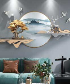 Phù điêu treo tường hươu và núi