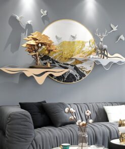 Phù điêu treo tường hươu và núi