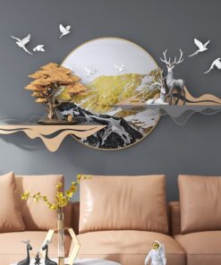 Phù điêu treo tường hươu và núi