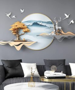 Phù điêu treo tường hươu và núi