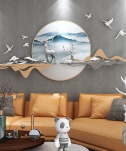 Phù điêu treo tường hươu và núi