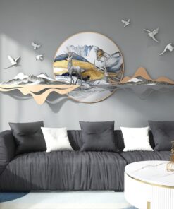 Phù điêu treo tường hươu và núi