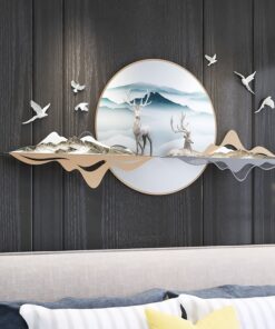 Phù điêu treo tường hươu và núi