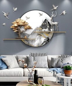 Phù điêu treo tường hươu và núi