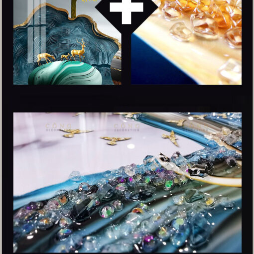 tranh pha le Bộ tranh pha lê hươu và núi