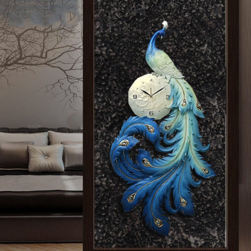 dong-ho-con-cong-treo-tuong 1 Đồng hồ con công treo tường nghệ thuật