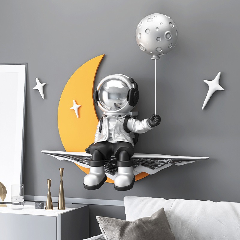 Tranh phi hành gia trên mặt trăng 3D trang trí phòng khách sang trọng