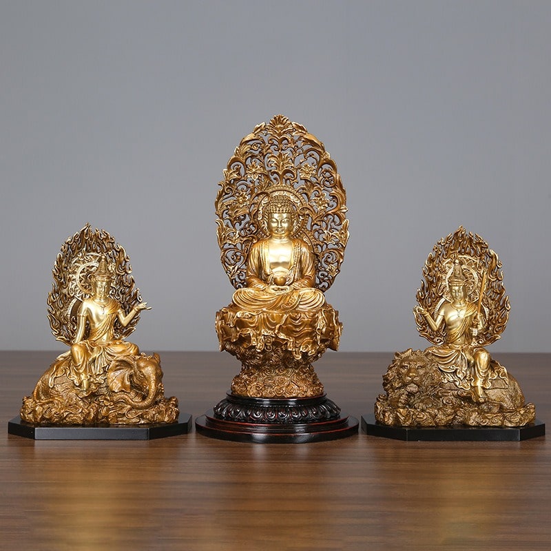 Tượng Phật Tam Thánh bằng đồng - Đồ trang trí nội thất