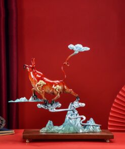 Tượng bò tót cưỡi mây bằng đồng