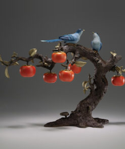 Đồ decor cao cấp để bàn cặp chim hỷ tước đậu cành hồng