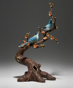 Tượng trang trí chim hý tước đậu cành mai bằng đồng