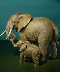 Cặp voi mẹ con phong thủy bằng đồng