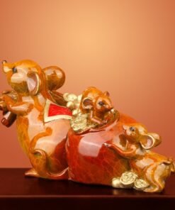 Tượng chuột kéo tiền vàng bằng đồng