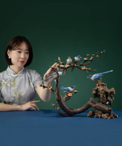 Mẫu decor cao cấp chim hỷ tước đậu cành mai đẹp