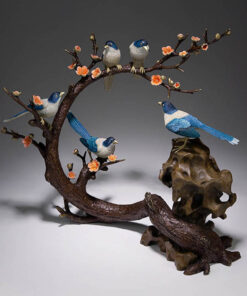 Decor chim hỷ tước đậu cành mai bằng đồng