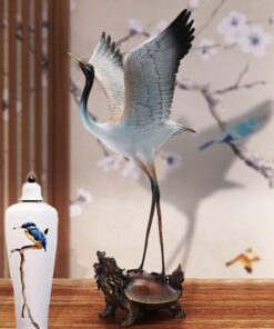 Tượng hạc đứng trên lưng rùa bằng đồng