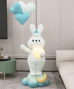 Tượng decor thỏ bunny ôm đèn led để sàn phòng khách
