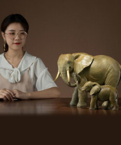 Tượng cặp voi mẹ con bằng đồng trang trí phòng khách cao cấp
