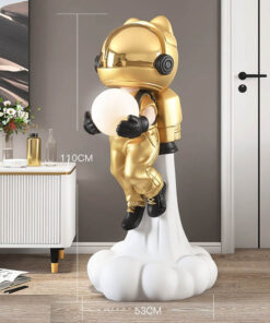 Tượng decor trang trí phi hành gia cưỡi tên lửa lên mặt trăng