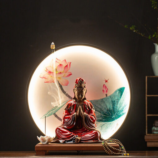 thac-khoi-tram-huong-den-led-ket-hop-tuong-quan-am 2 Thác khói trầm hương đèn Led kết hợp tượng Quan Âm