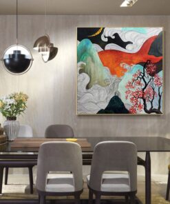 Tranh sơn dầu trừu tượng cá và biển cả