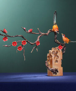 Tượng chim uyên ương đậu cành mai đỏ