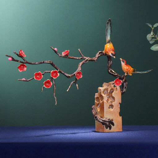 tuong-chim-uyen-uong-dau-canh-mai-do 1 Tượng chim uyên ương đậu cành mai đỏ