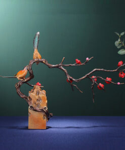 Tượng chim uyên ương đậu cành mai đỏ