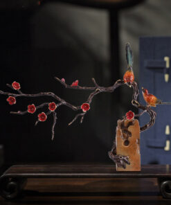 Tượng chim uyên ương đậu cành mai đỏ