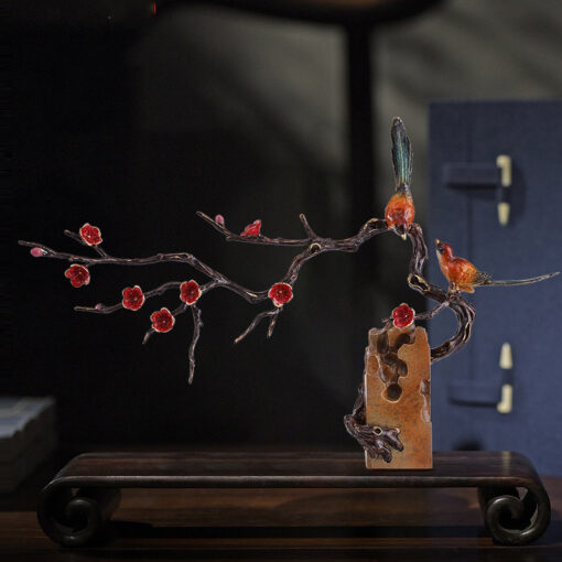 tuong-chim-uyen-uong-dau-canh-mai-do 4 Tượng chim uyên ương đậu cành mai đỏ