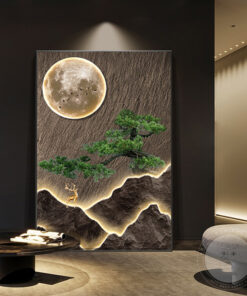 Tranh hiện đại núi và mặt trăng