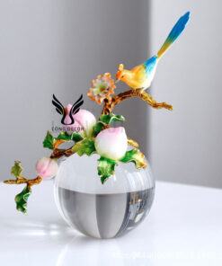 Đồ decor để bàn chim đậu cành đào pha lê