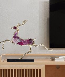 Tượng hươu gắn đá la lê màu