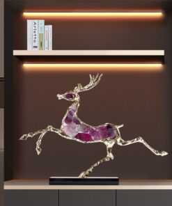 Tượng hươu gắn đá la lê màu