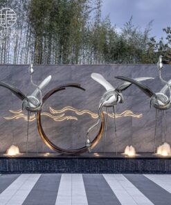 Tượng hồng hạc bằng thép không gỉ trang trí sân vườn