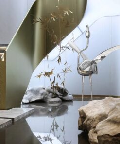 Tượng hồng hạc bằng thép không gỉ trang trí sân vườn