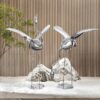 Tượng hồng hạc bằng thép không gỉ trang trí sân vườn