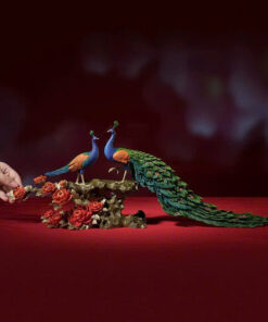 Tượng Đôi Chim Công Đứng Cành Hồng Kiêu Sa