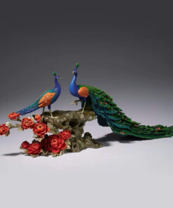 Tượng Đôi Chim Công Đứng Cành Hồng Kiêu Sa