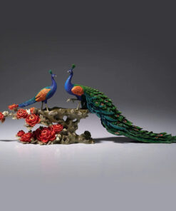 Tượng Đôi Chim Công Đứng Cành Hồng Kiêu Sa
