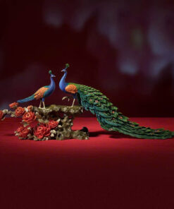 Tượng Đôi Chim Công Đứng Cành Hồng Kiêu Sa