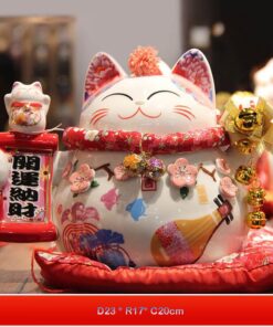 Mèo Thần Tài Gốm Sứ Đón Lộc