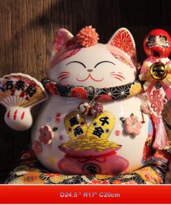 Mèo Thần Tài Gốm Sứ Đón Lộc