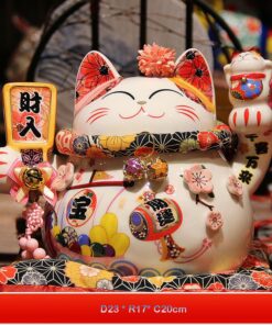 Mèo Thần Tài Gốm Sứ Đón Lộc